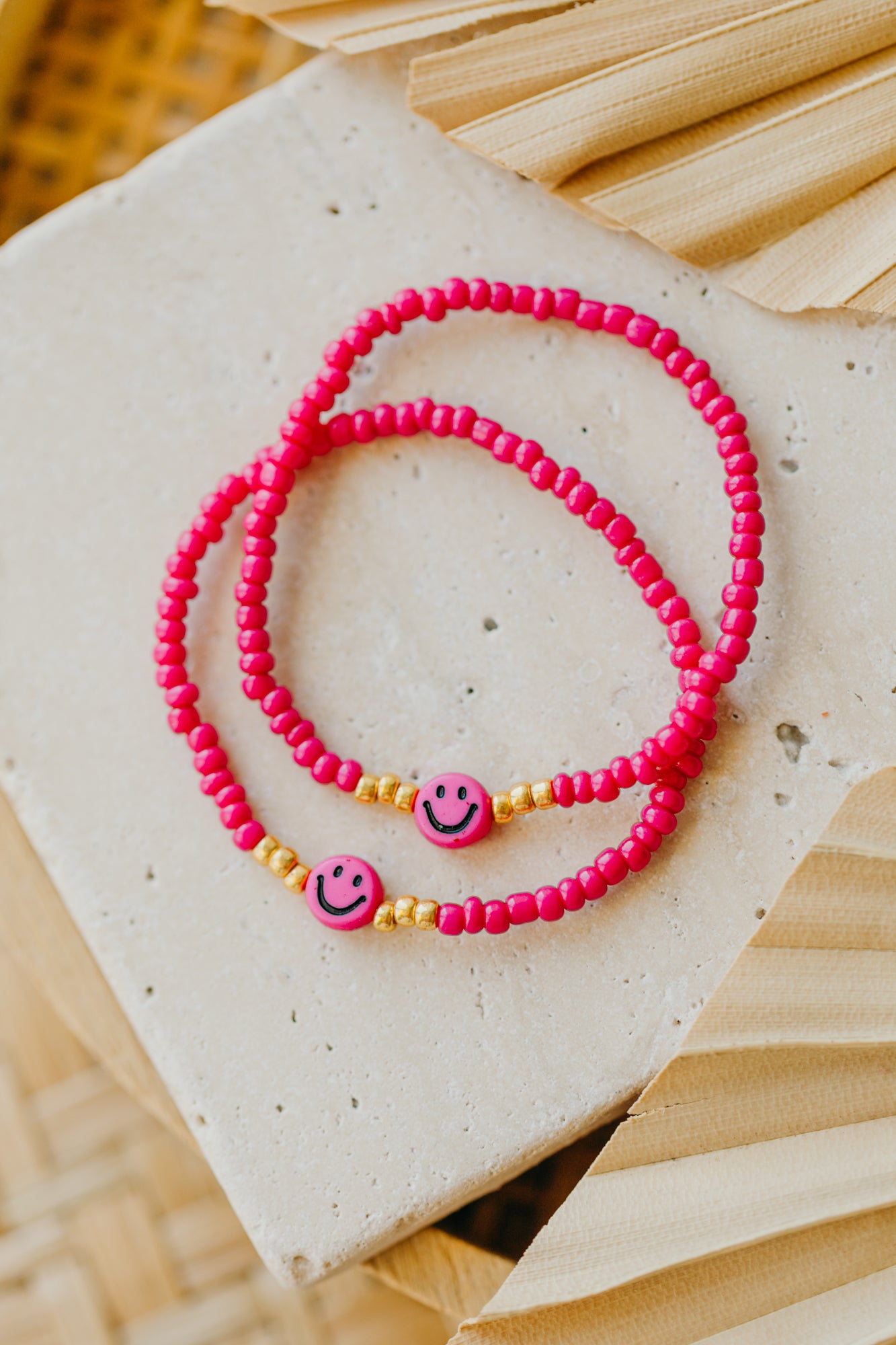 SMILEY Kinder Perlen-Armband in dunklem Pink
