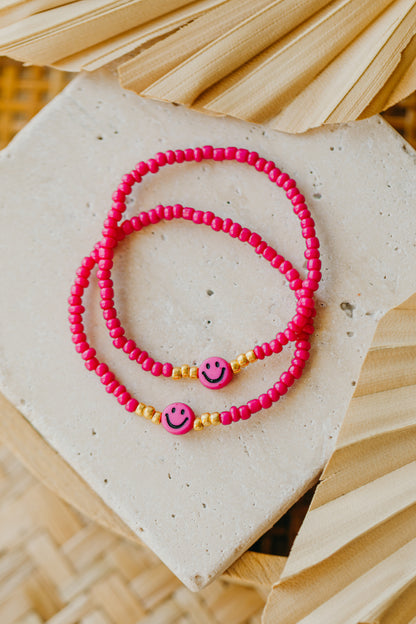 SMILEY Kinder Perlen-Armband in dunklem Pink