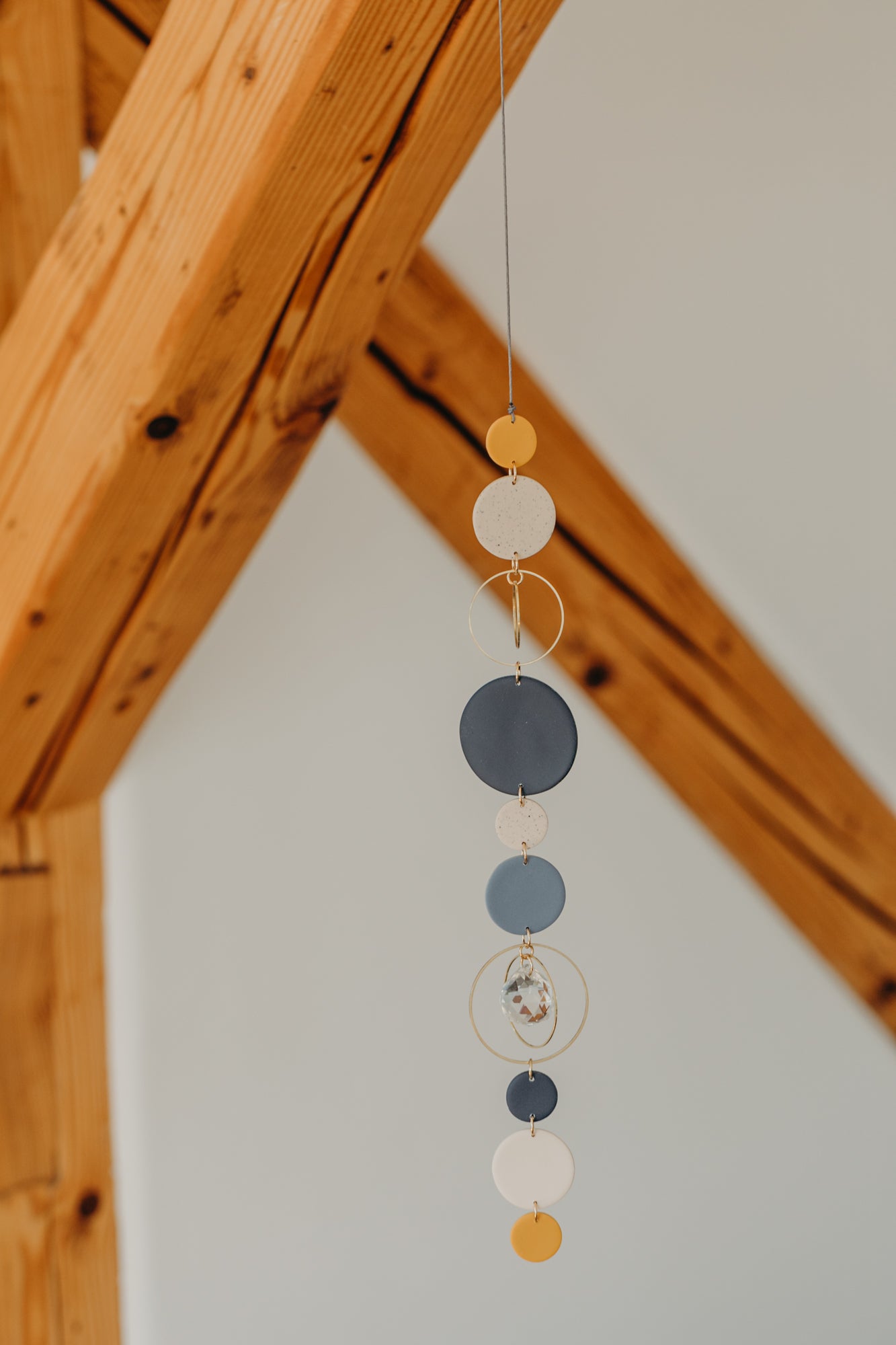 Sonnenfänger 001 mit Punkten in Kalk, Senfgelb, Blau und Dunkelblau