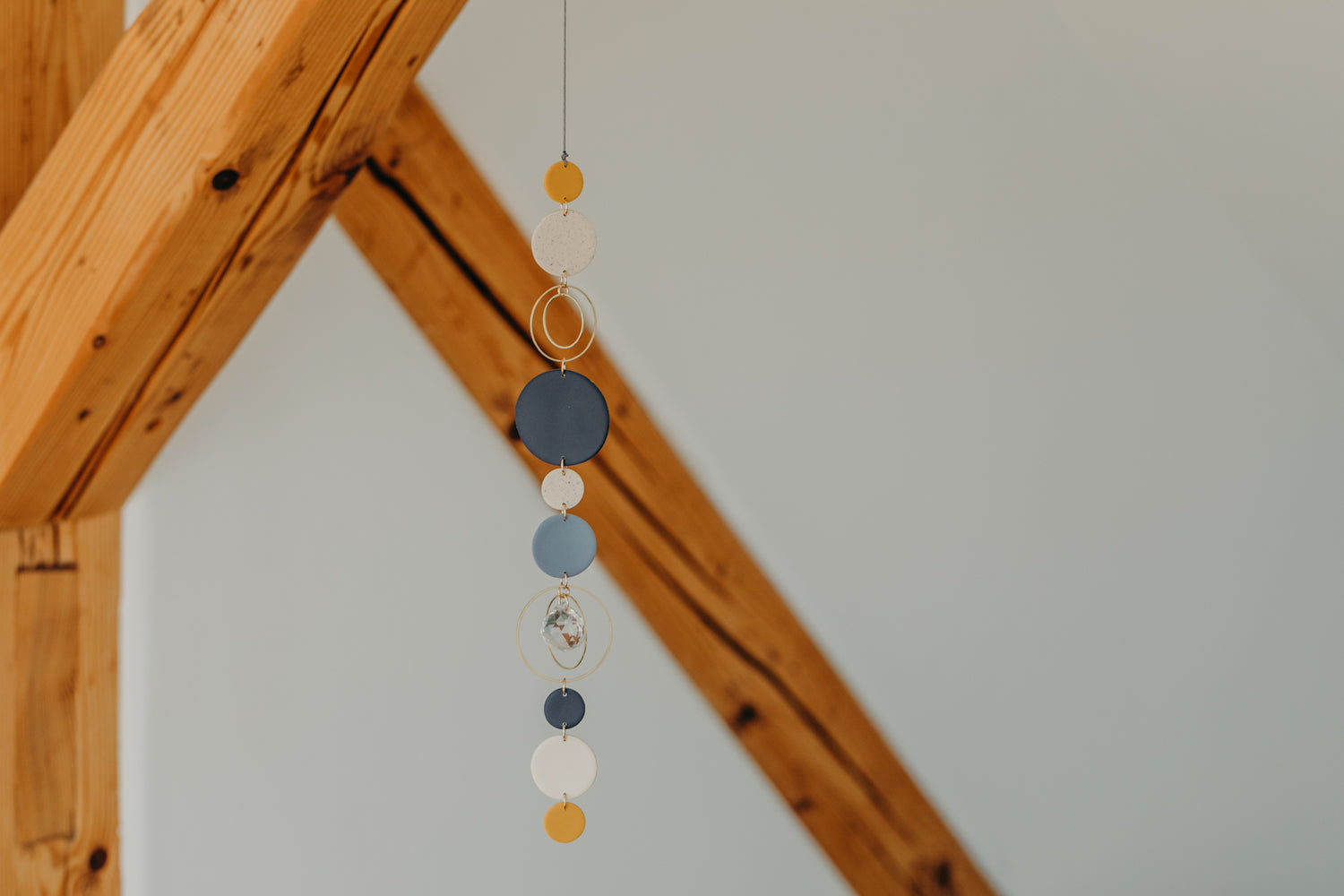 Sonnenfänger 001 mit Punkten in Kalk, Senfgelb, Blau und Dunkelblau