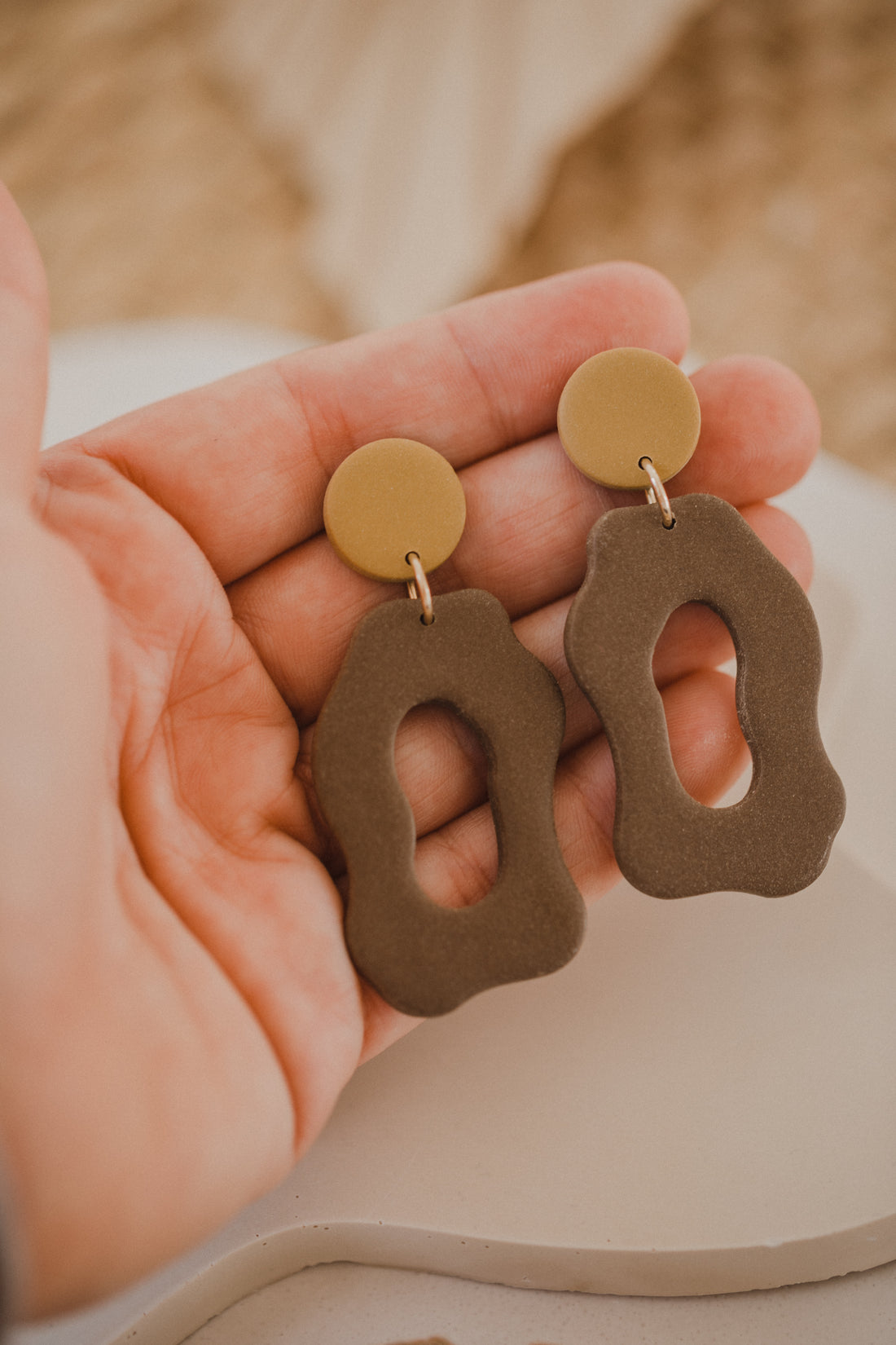 round polymer clay earrings with brass pendant circle