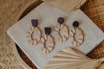 TABEA - große ovale Polymer Ton Ohrringe in Beige/Braun