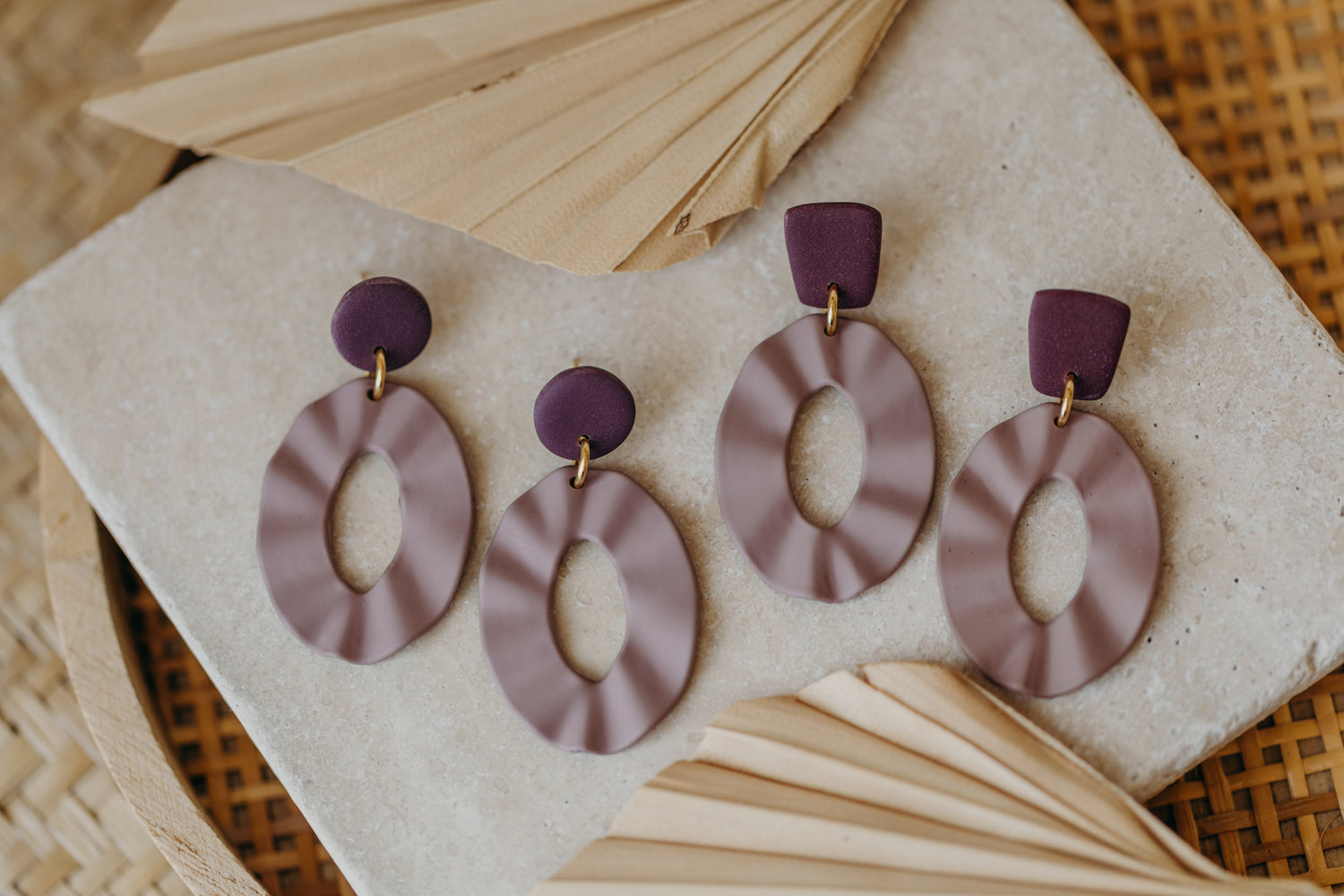 TABEA - große ovale Polymer Ton Ohrringe in lila/aubergine