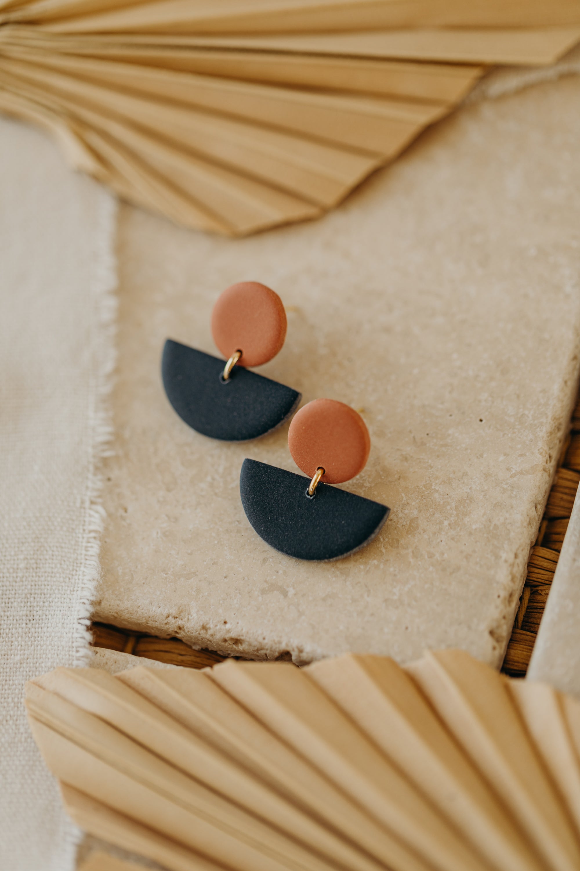 Tamara - two-tone polymer clay earrings in Barolo and dark blue