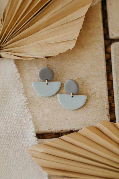 Tamara - two-tone polymer clay earrings in grey and light blue