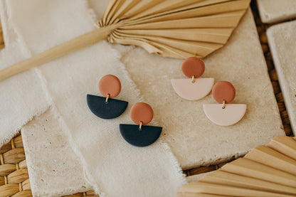Tamara - two-tone polymer clay earrings in Barolo and dark blue