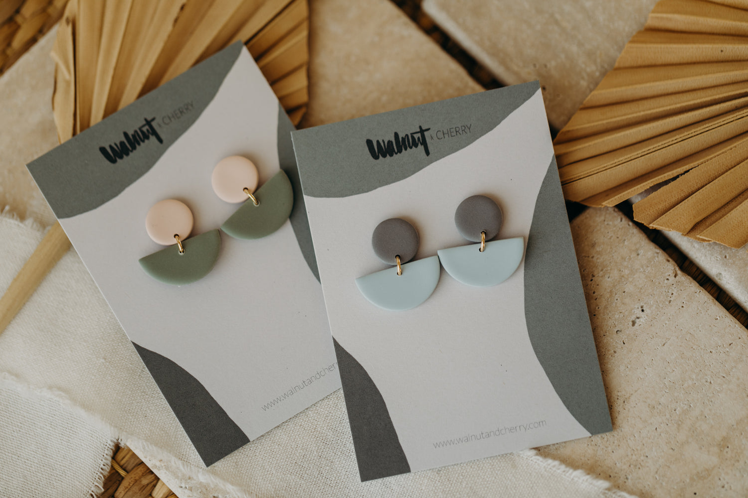 Tamara - two-tone polymer clay earrings in grey and light blue