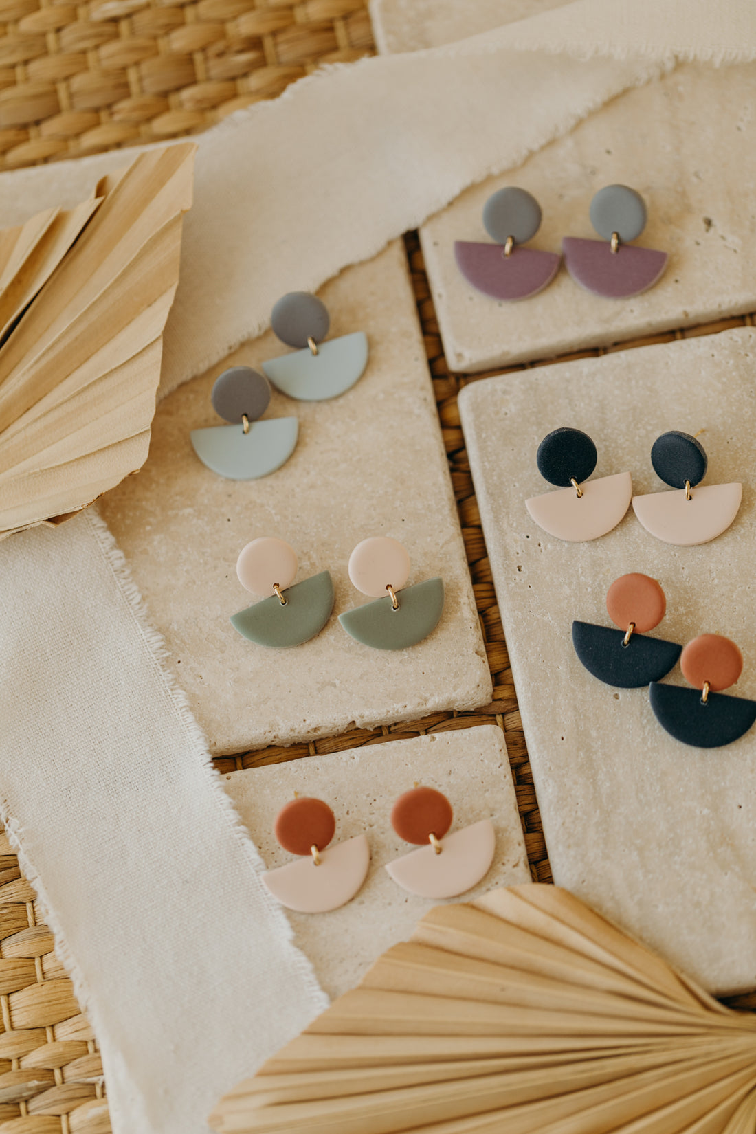 TAMARA - two-tone polymer clay earrings in grey and light blue