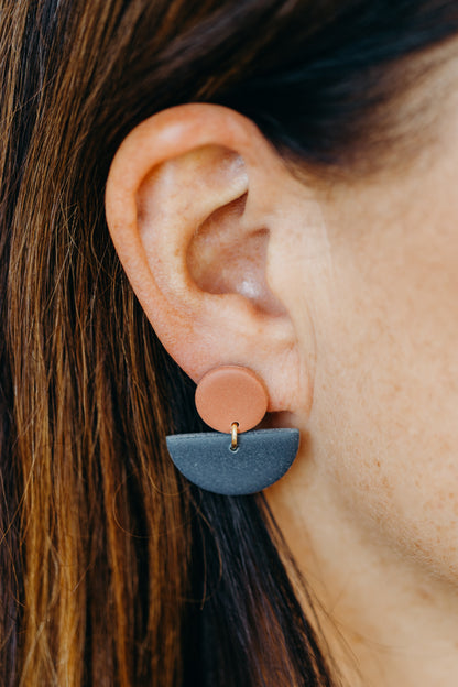 Tamara - two-tone polymer clay earrings in Barolo and dark blue