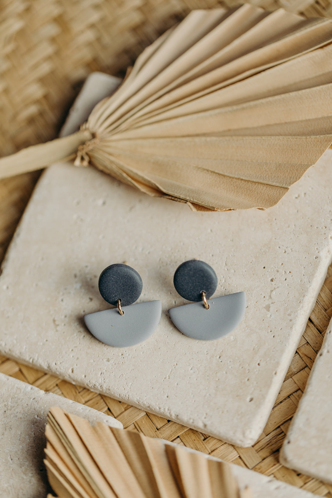 Tamara - two-tone polymer clay earrings in Barolo and dark blue