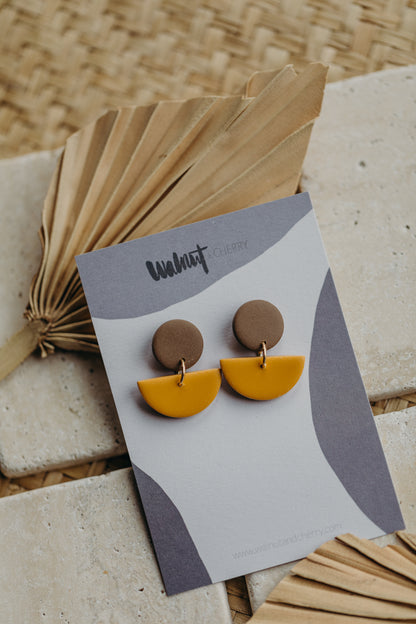 Tamara - two-tone polymer clay earrings in Barolo and dark blue