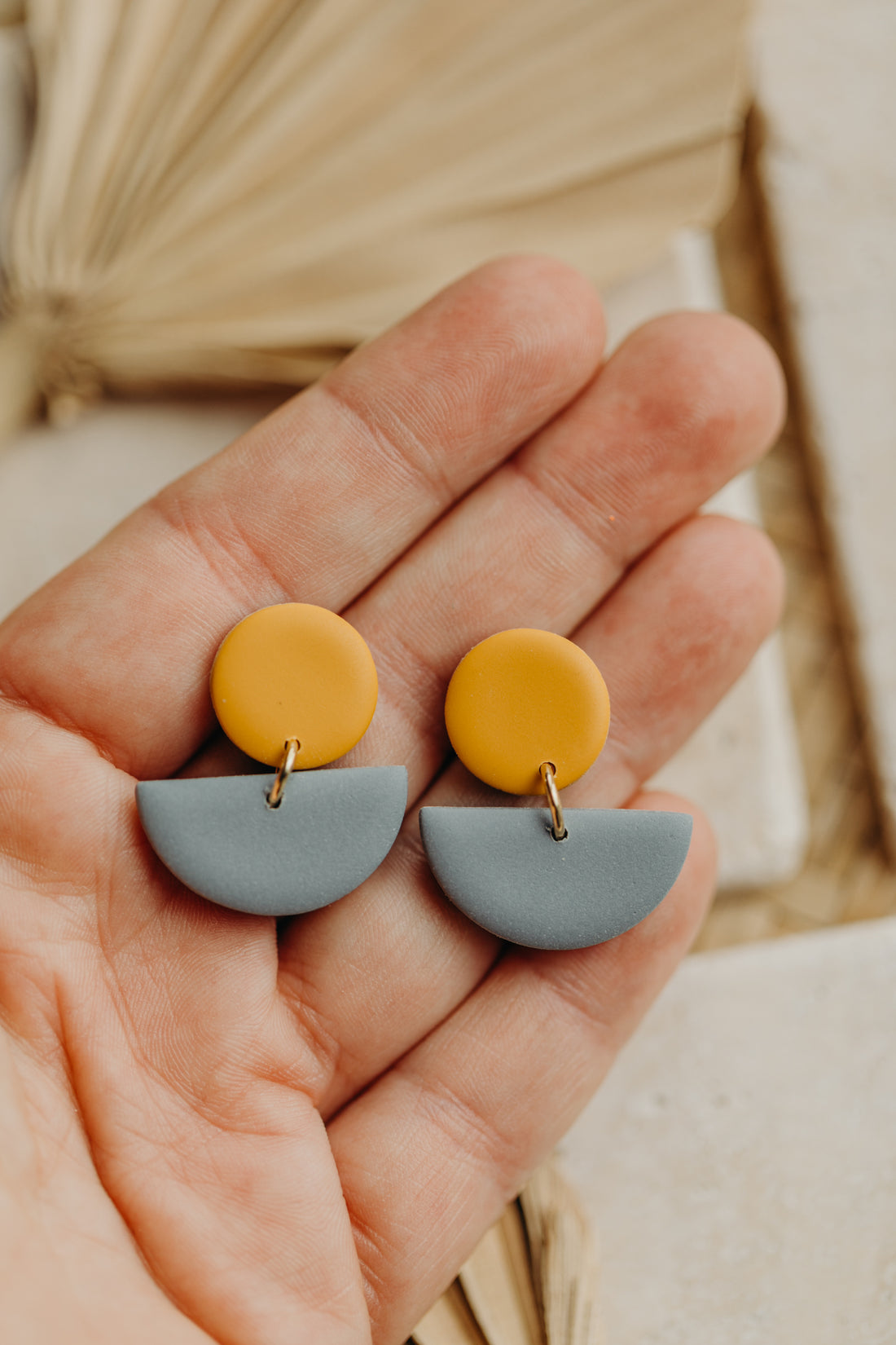 Tamara - two-tone polymer clay earrings in Barolo and dark blue