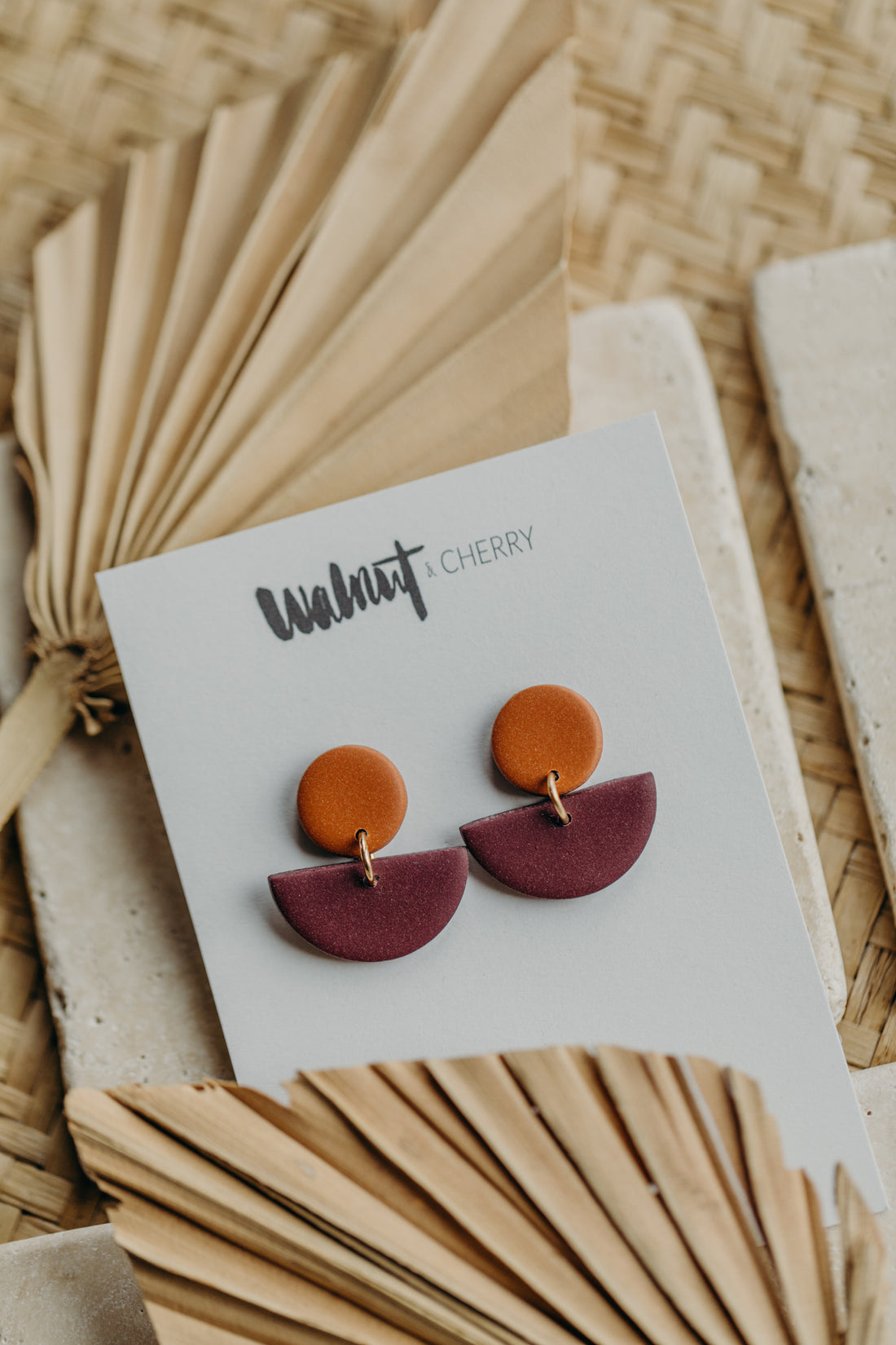 Tamara - two-tone polymer clay earrings in Barolo and dark blue
