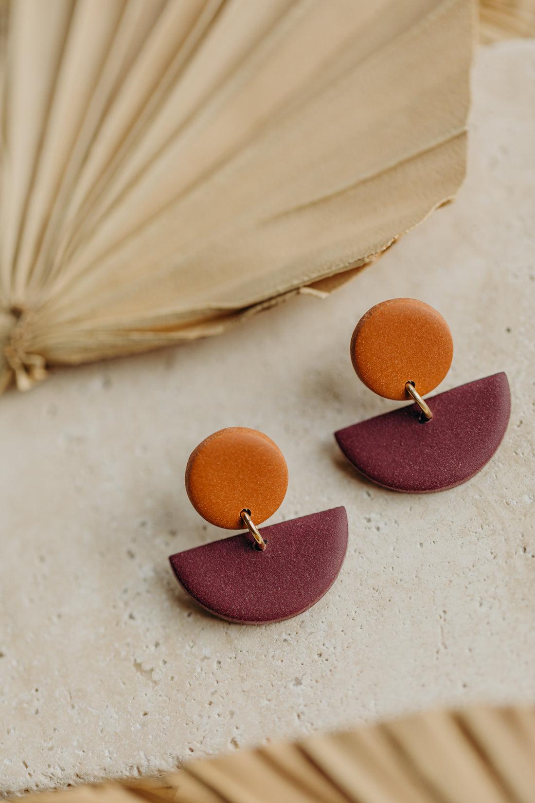 Tamara - two-tone polymer clay earrings in Barolo and dark blue