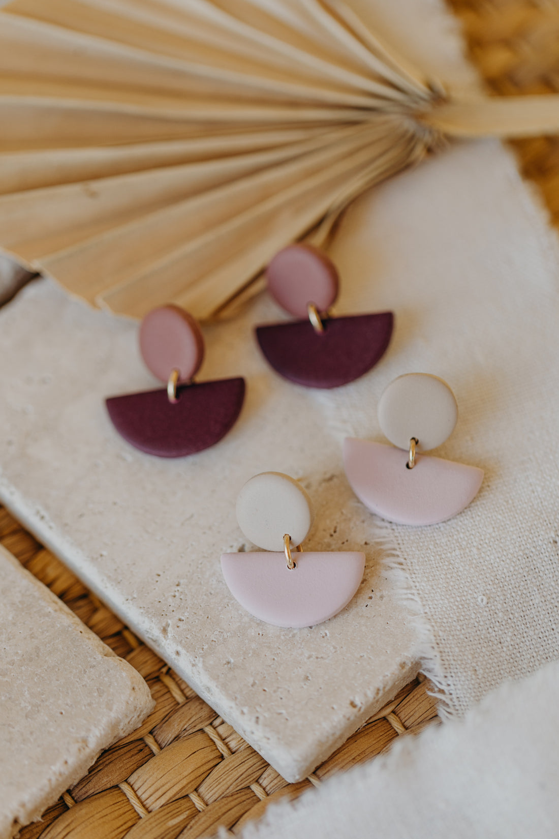 TAMARA - two-tone polymer clay earrings in mauve and merlot