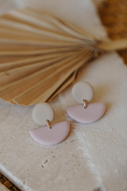 TAMARA - zweifarbige Polymer Ton Ohrringe in Kieselstein und hellem Rosa