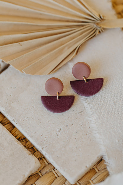 Tamara - two-tone polymer clay earrings in mauve and merlot