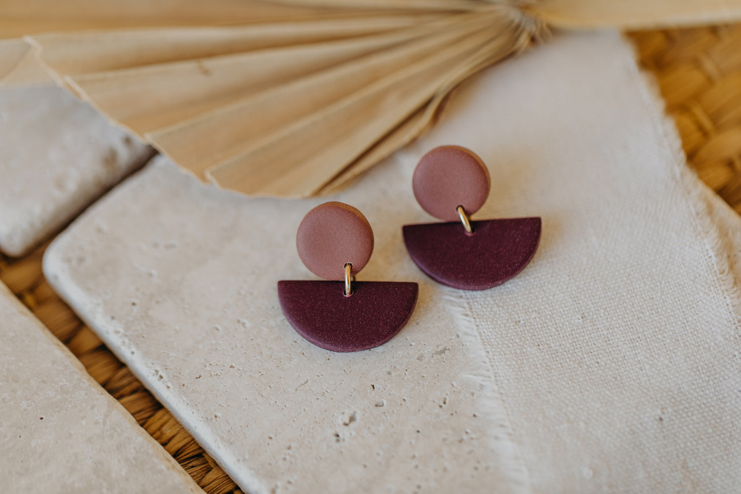 Tamara - two-tone polymer clay earrings in mauve and merlot