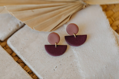 Tamara - two-tone polymer clay earrings in mauve and merlot