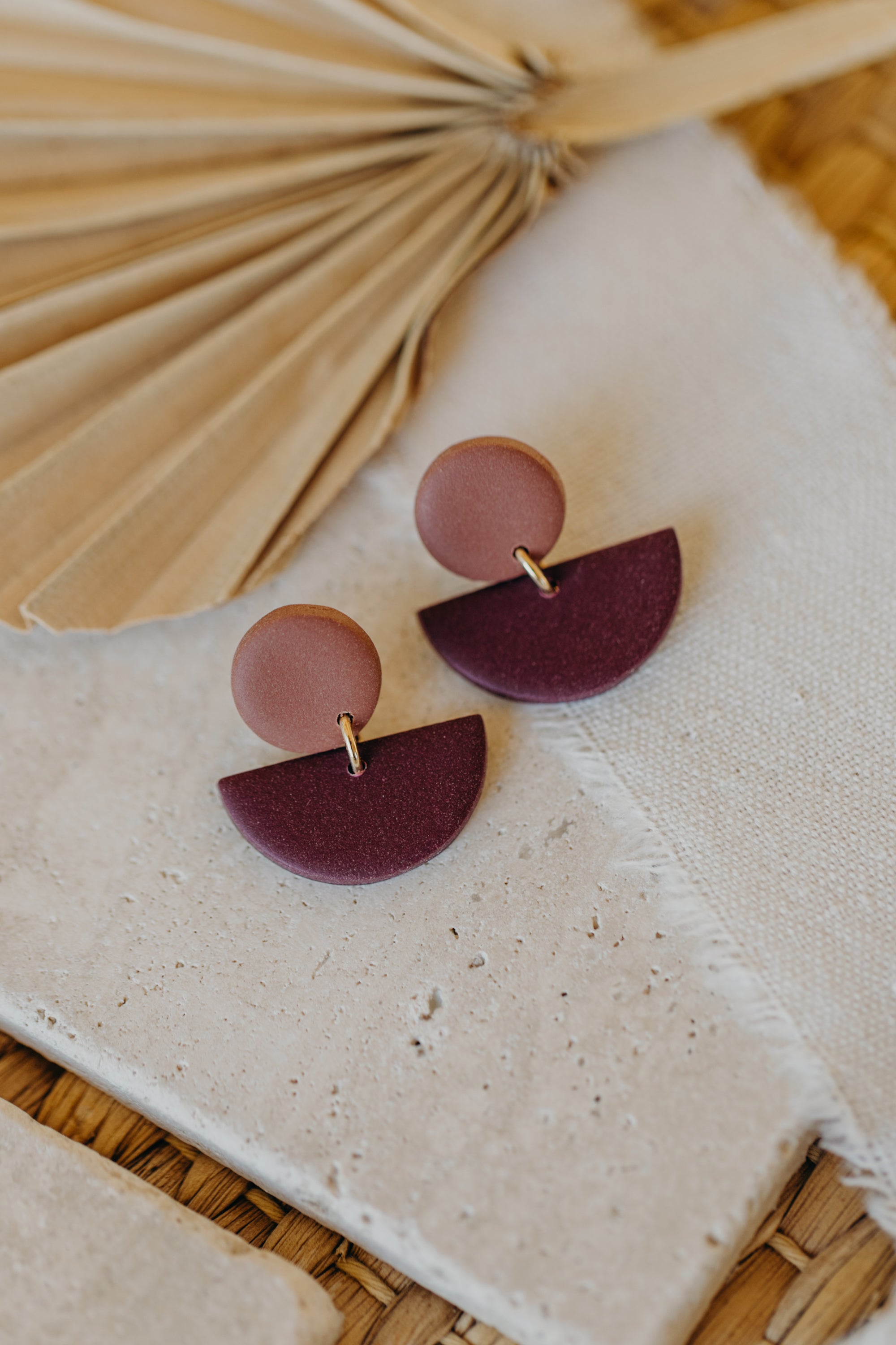 Tamara - two-tone polymer clay earrings in mauve and merlot