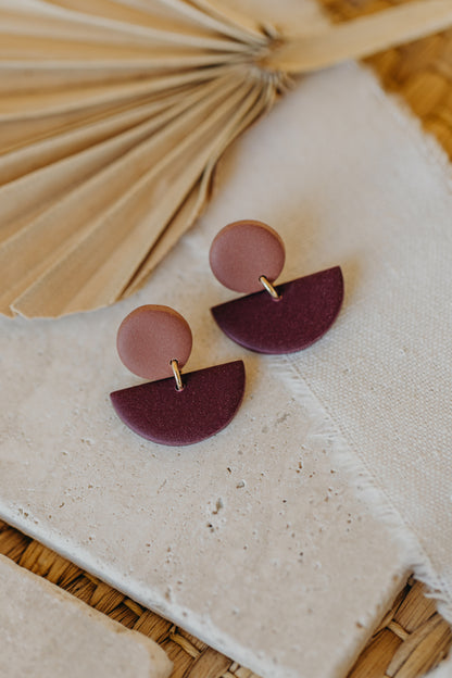 Tamara - two-tone polymer clay earrings in mauve and merlot