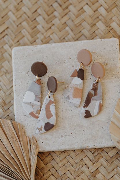 braune längliche Terrazzo Ohrringe aus Polymer Ton