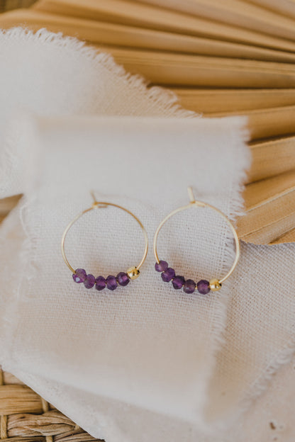 filigree creole made of titanium with amethyst pearls purple