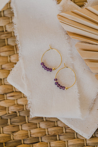 filigree creole made of titanium with amethyst pearls purple