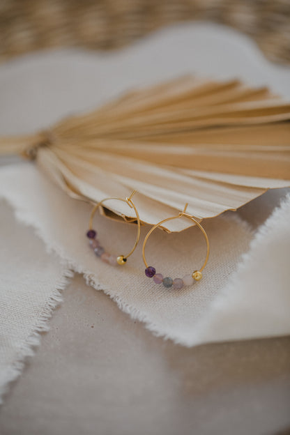 filigrane Creole aus Titan mit Fluorit Edelstein Perlen