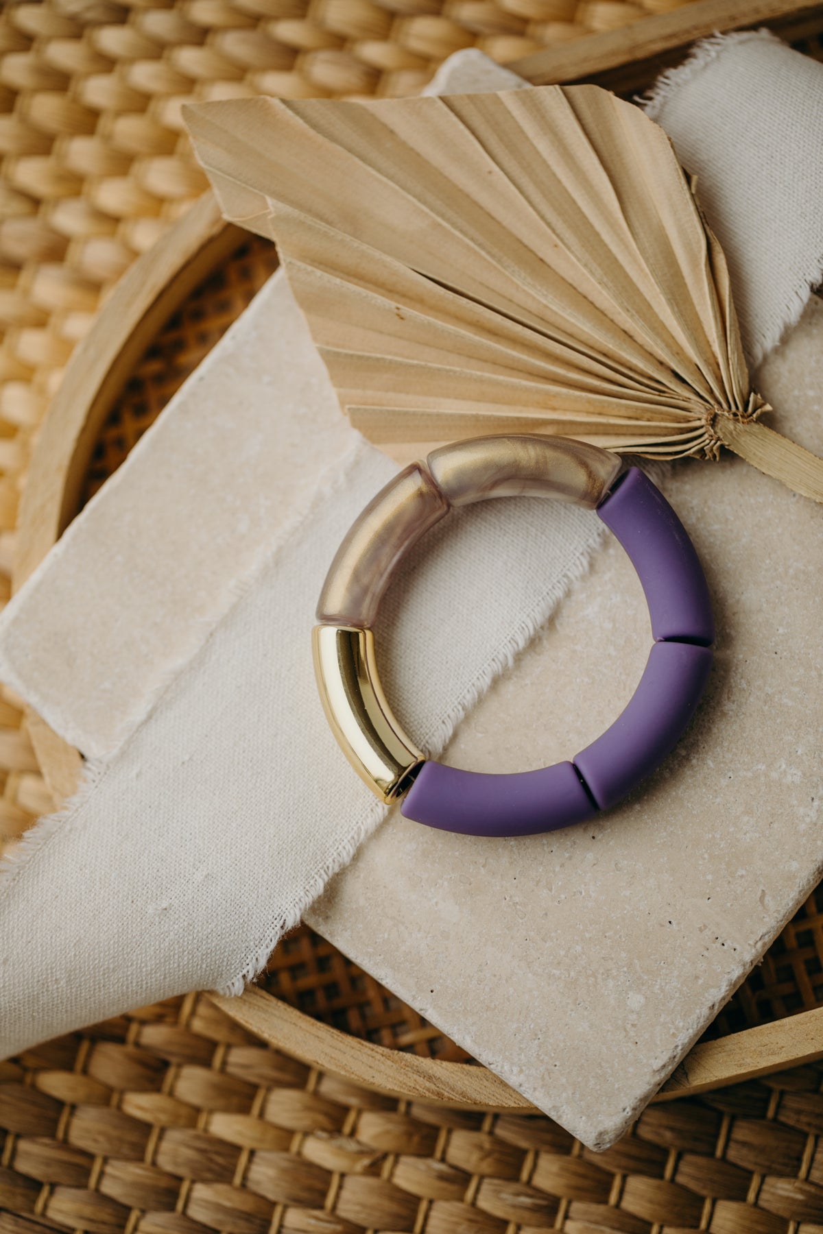 Perlenarmband 070 mit Tube Perlen in Gold, braun-Glänzend und Lila