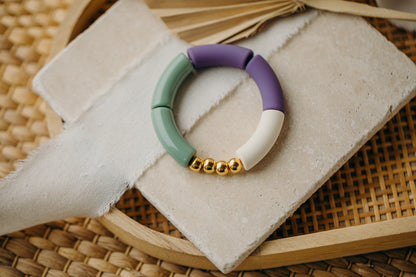 Perlenarmband 068 mit Tube Perlen in Lila, Mint, Weiß und Gold