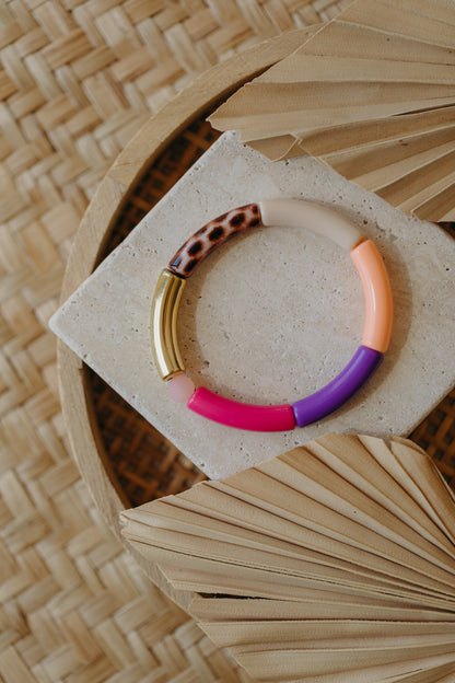 Perlenarmband 001 mit Tube Perlen in Gold, Beige, Apricot, Pink, Lila und Print