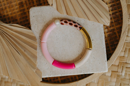 Perlenarmband 004 mit Tube Perlen in Gold, Beige, Rosa, Pink und Print