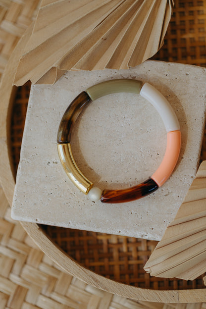 Perlenarmband 015 mit Tube Perlen in Gold, Creme, Apricot, Olivgrün und Brauntönen