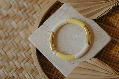 Perlenarmband 019 mit Tube Perlen in Gold, Creme und Helles Gelb