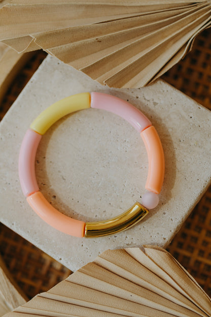 Perlenarmband 022 mit Tube Perlen in Gold, Gelb, Rosa und Apricot