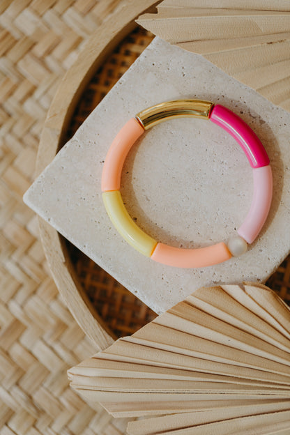 Perlenarmband 028 mit Tube Perlen in Gold, Gelb, Apricot, Rosa und Pink