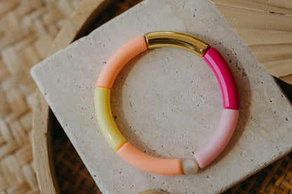 Perlenarmband 028 mit Tube Perlen in Gold, Gelb, Apricot, Rosa und Pink