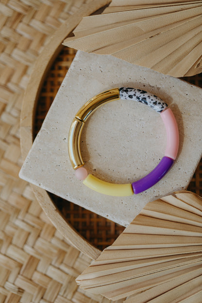 D - Perlenarmband 033 mit Tube Perlen in Gold, Gelb, Rosa, Lila, Schwarz-Weiß