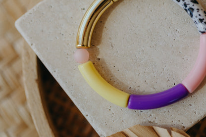 D - Perlenarmband 033 mit Tube Perlen in Gold, Gelb, Rosa, Lila, Schwarz-Weiß