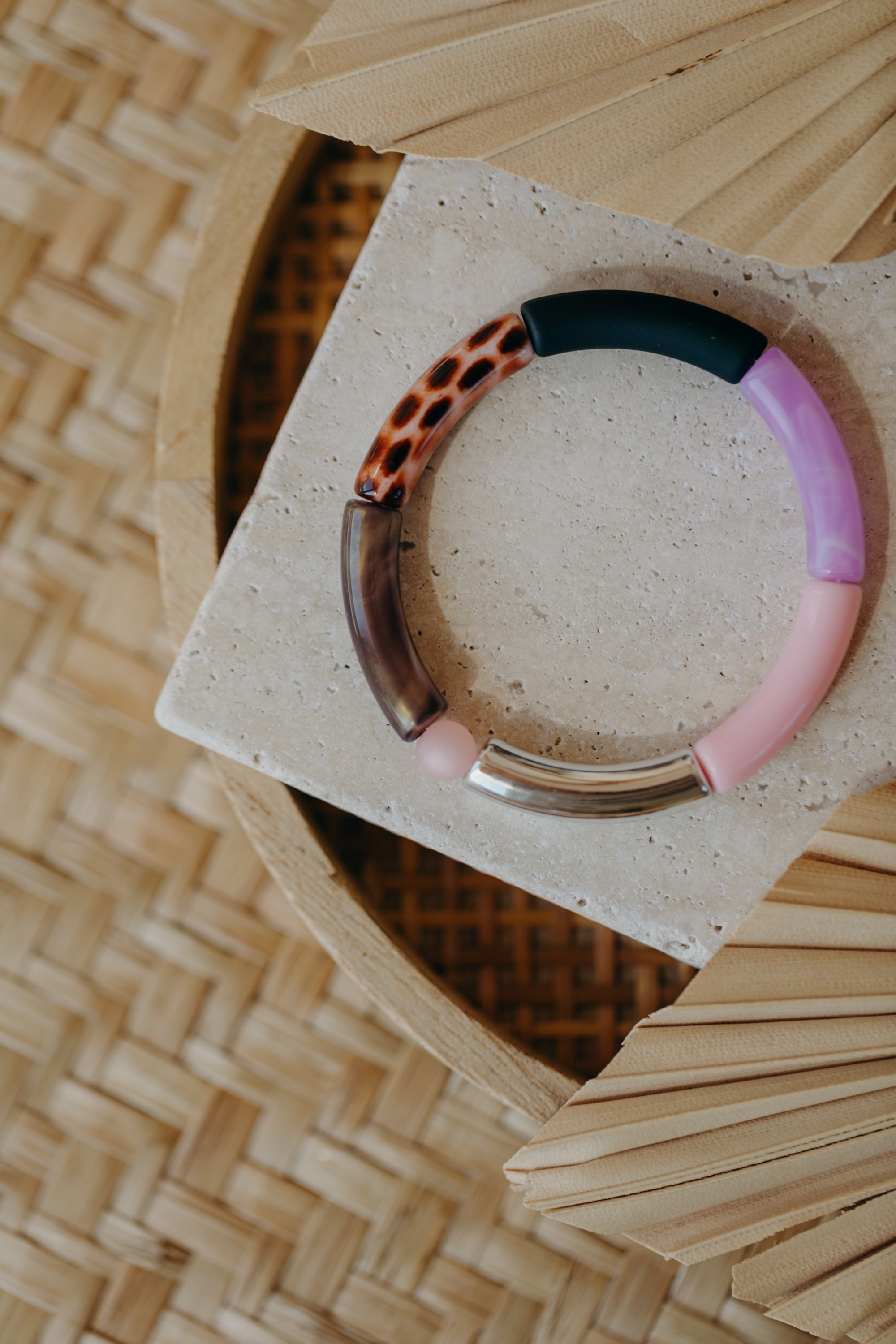 Perlenarmband 036 mit Tube Perlen in Silber, Rosa, Lila, Braun und Schwarz