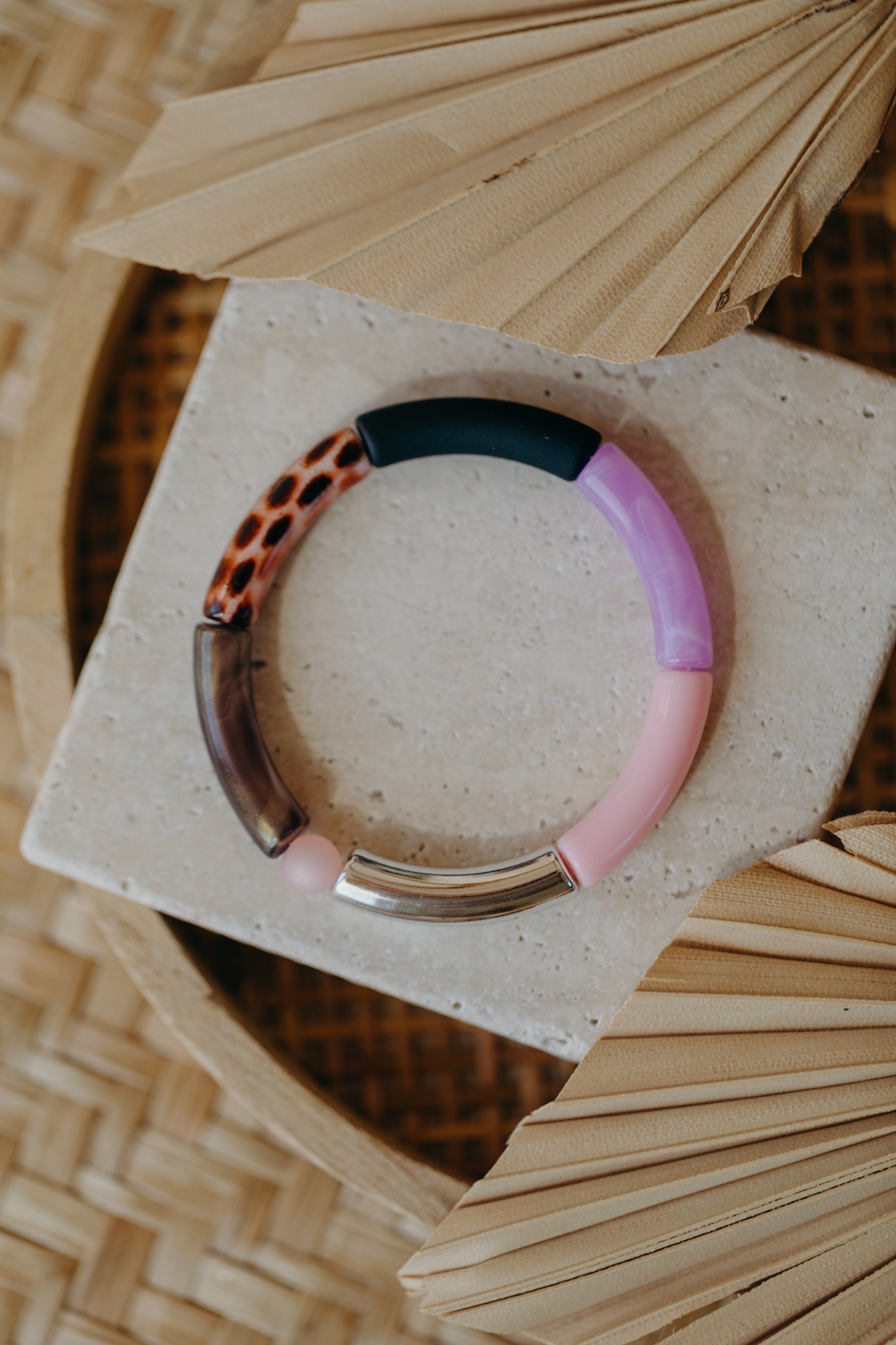 Perlenarmband 036 mit Tube Perlen in Silber, Rosa, Lila, Braun und Schwarz