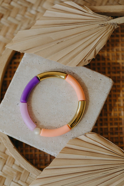 Perlenarmband 038 mit Tube Perlen in Gold, Apricot, und Lilatönen