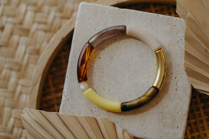 Perlenarmband 047 mit Tube Perlen in Gold, Creme, Gelb und Brauntönen