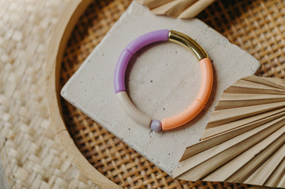 Perlenarmband 053 mit Tube Perlen in Gold, Orange, Lila und Beige
