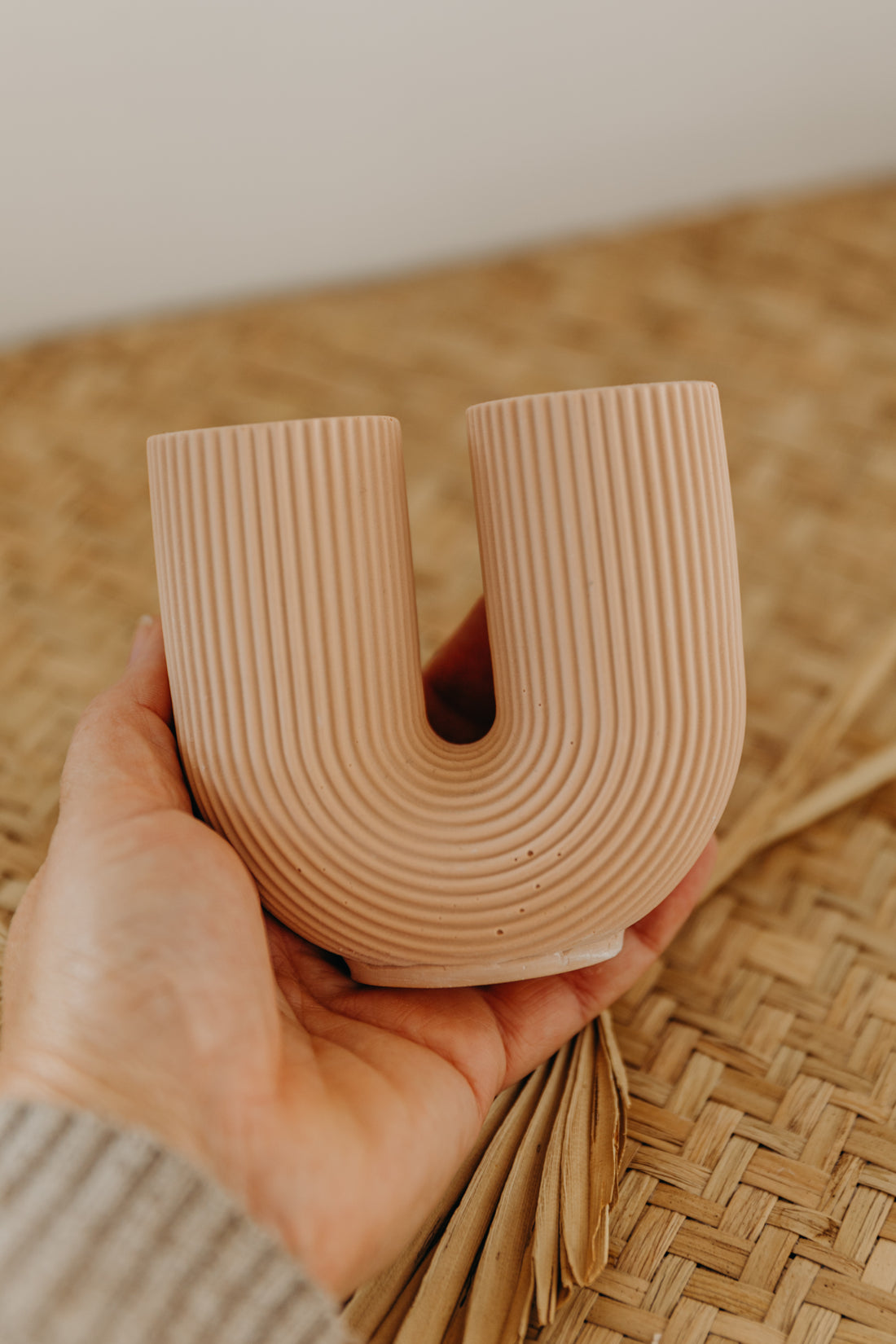 small old pink U-shaped vase