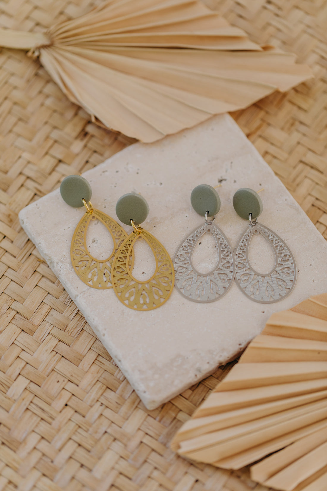 Polymer clay earrings with drop pendant