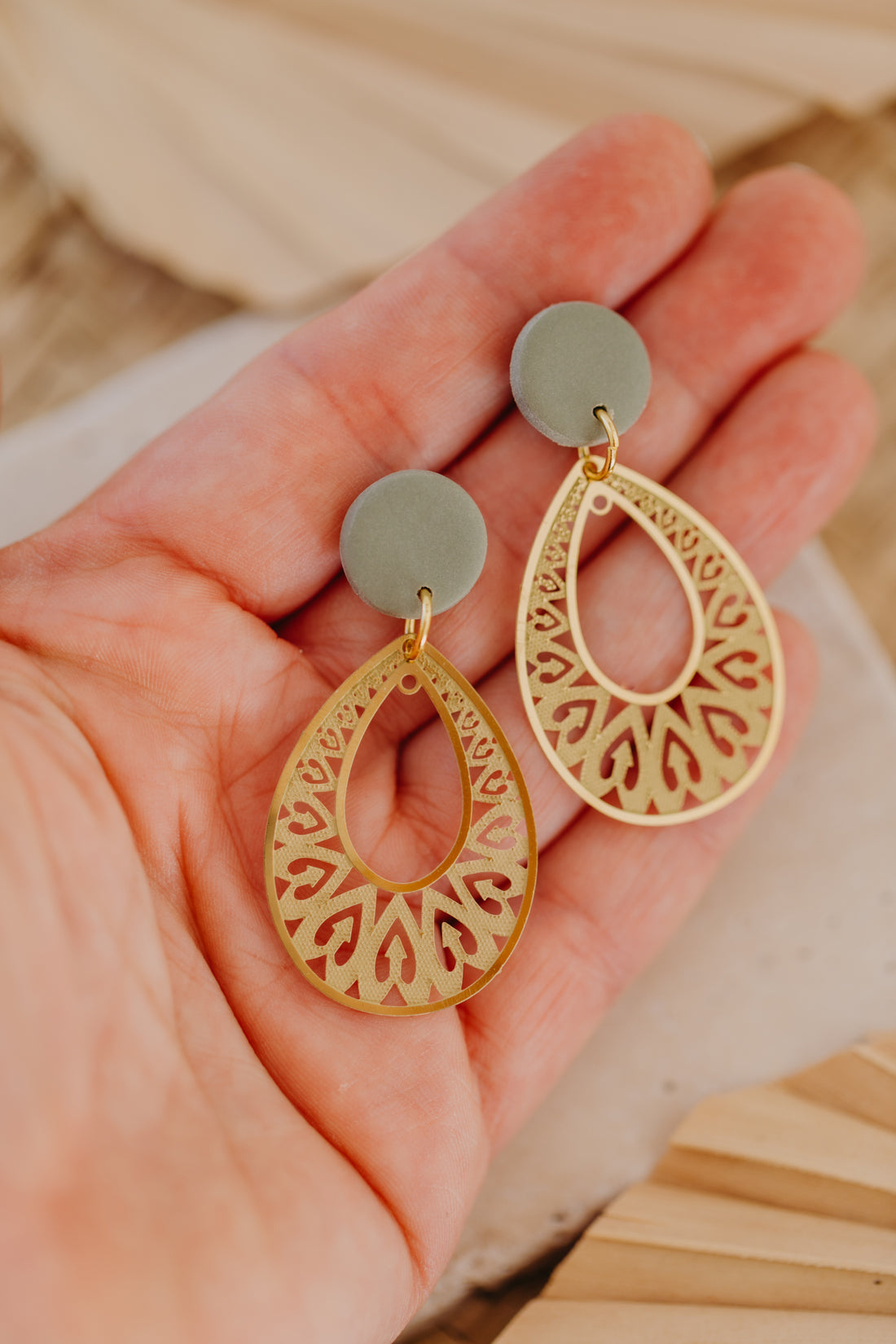 Polymer clay earrings with drop pendant
