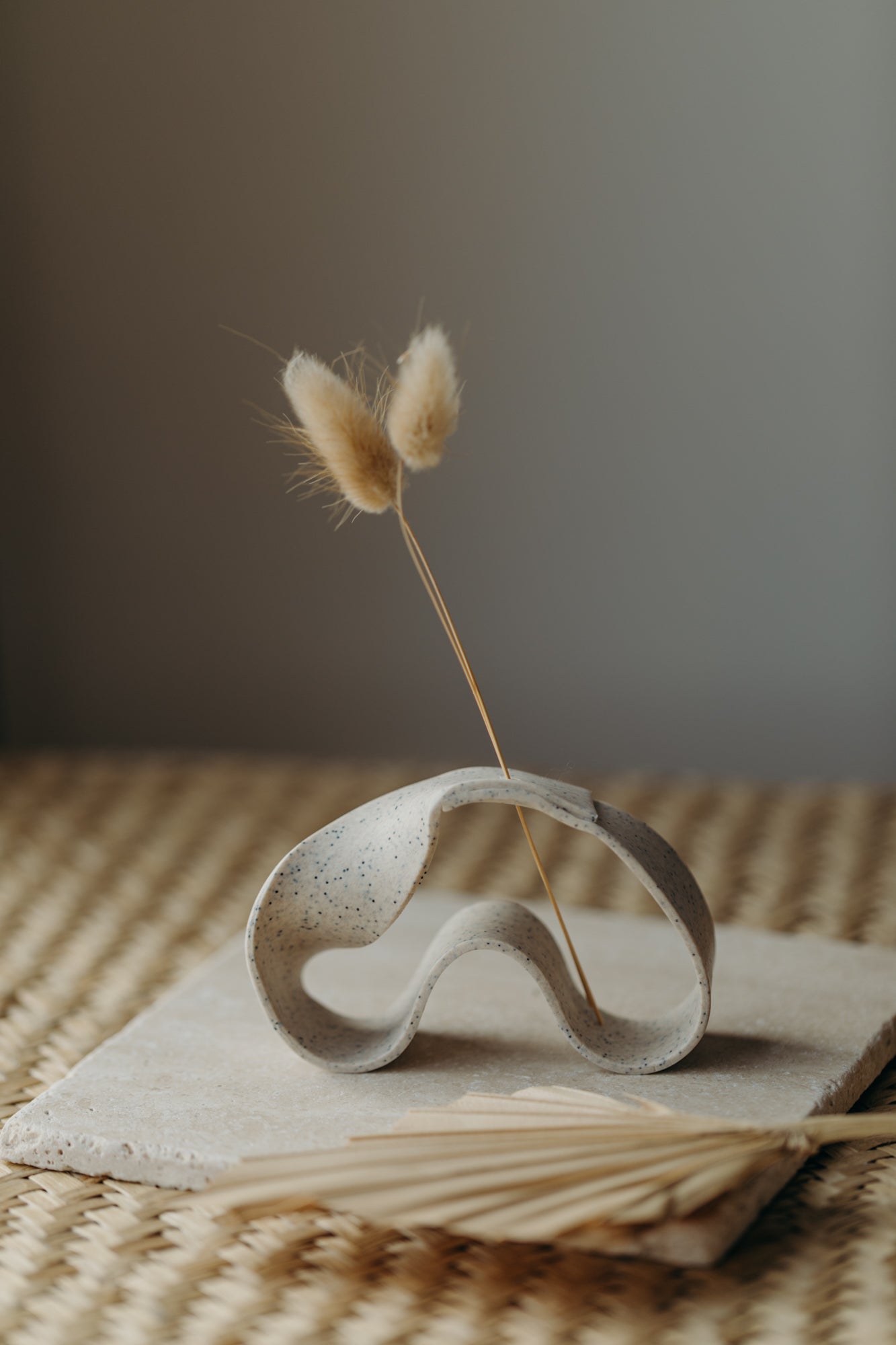 Polymer Ton Vase,  kalk gesprenkelt 001