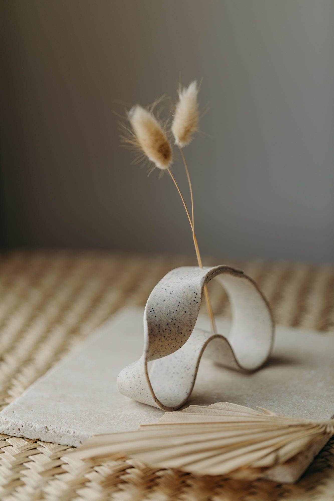 Polymer Ton Vase,  kalk gesprenkelt 001